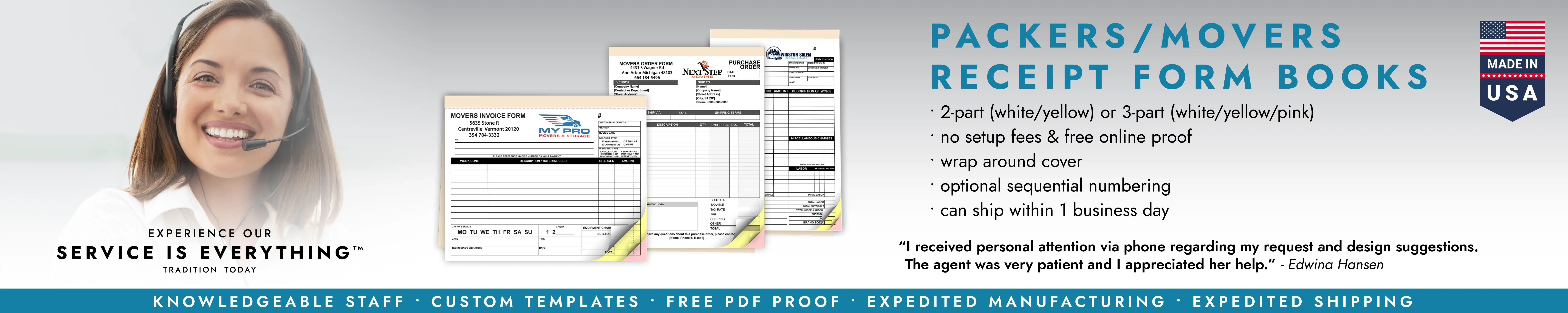 Packers/Movers Receipt Form Books