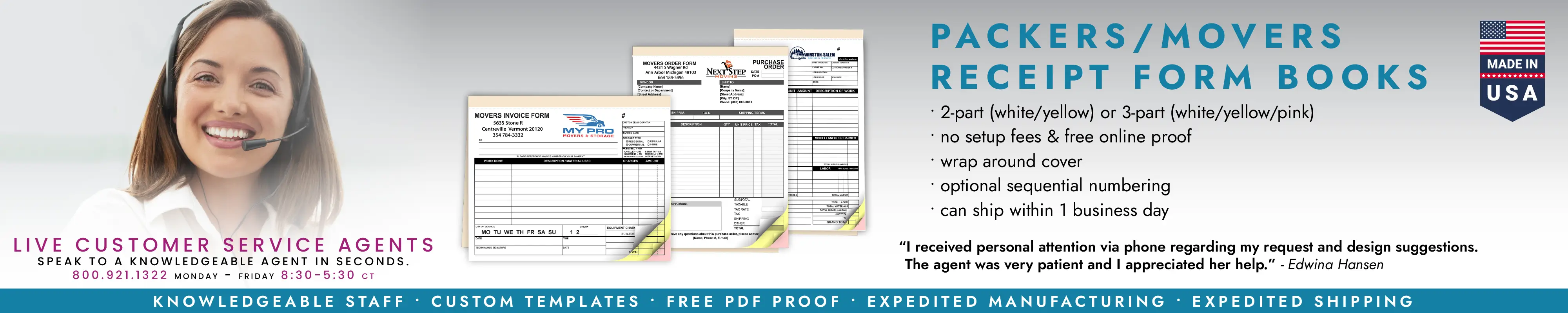 Packers/Movers Receipt Form Books