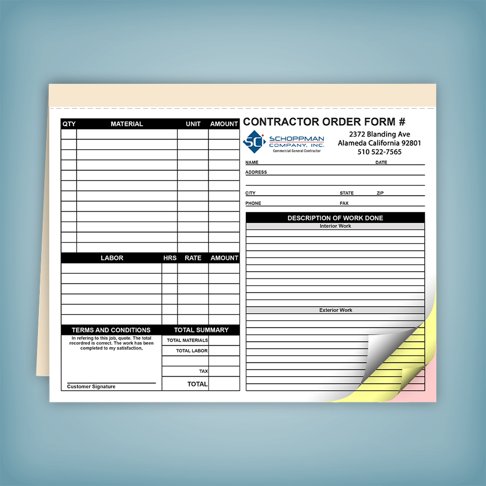 Contractor Invoice Form Books: 8.5” x 7” | PrintPPS.com®