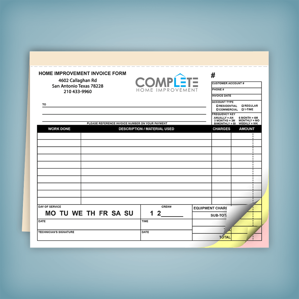 Home Improvement Forms: 8.5” x 7” | PrintPPS.com®