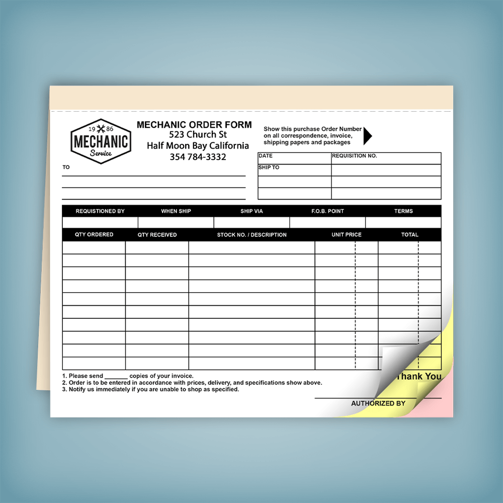 Mechanic Receipt Form Books: 8.5” x 7” | PrintPPS.com®