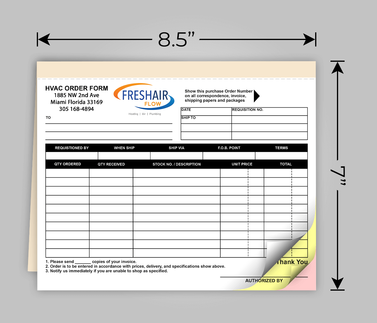 HVAC Service Forms: x 7”